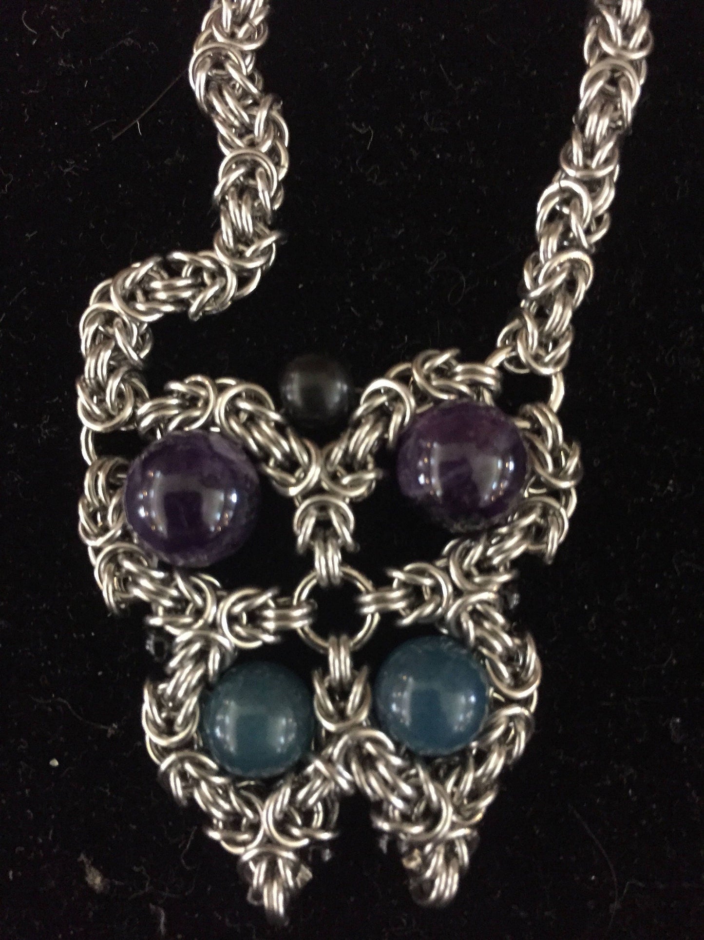 Chainmaille gemstone and Byzantine butterfly necklace