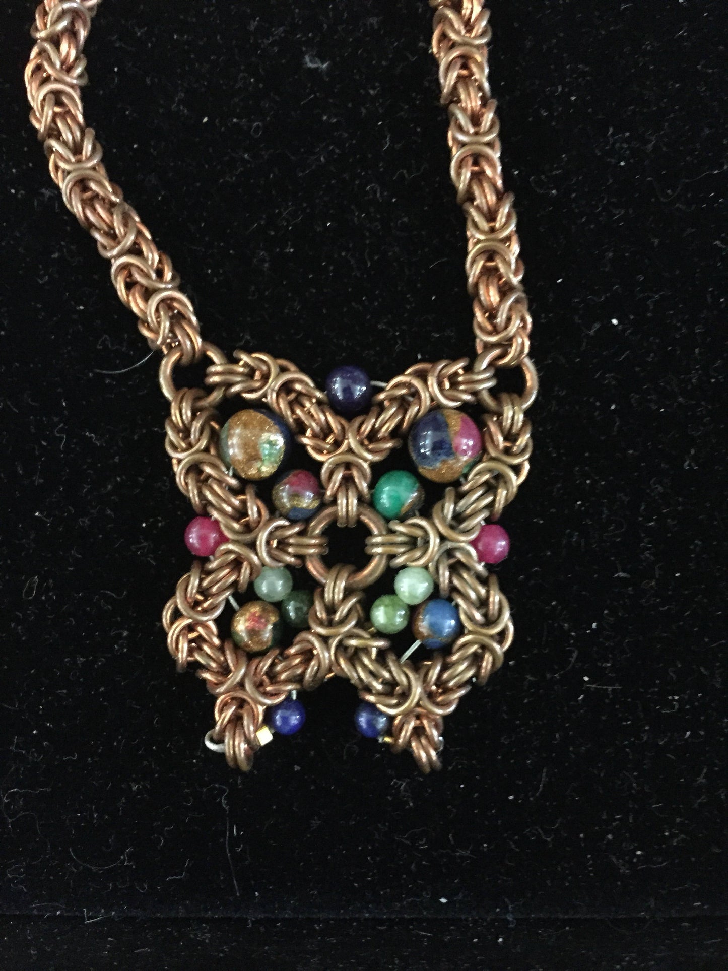 Chainmaille gemstone and Byzantine butterfly necklace