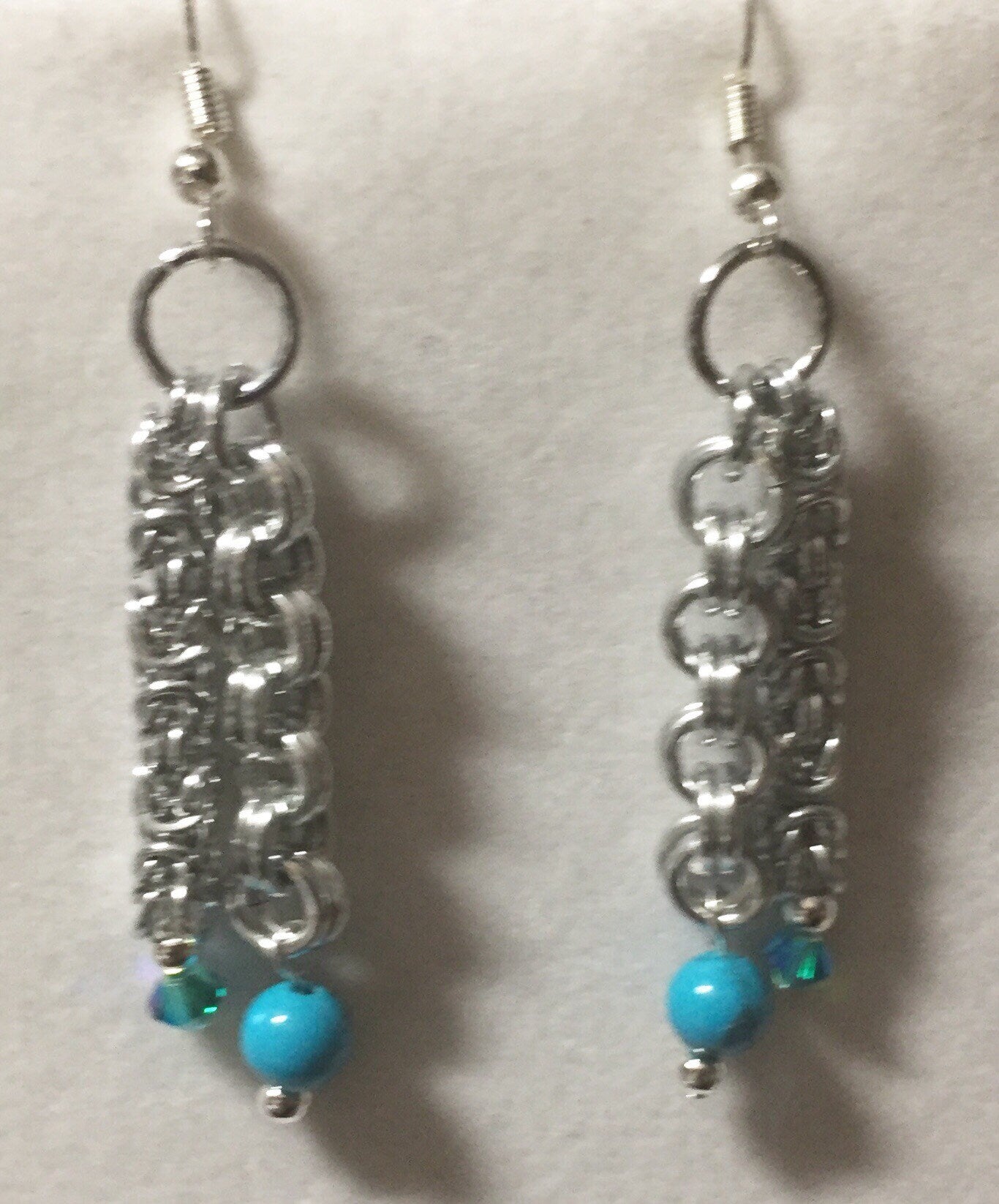 Multi-strand long necklace, Chainmaille, turquoise