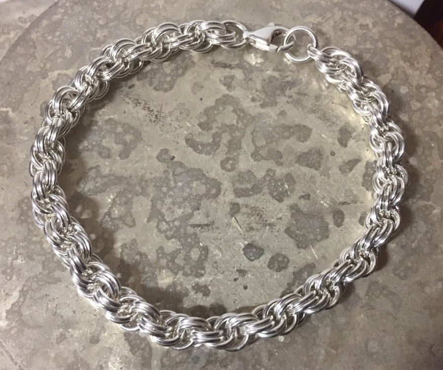 Sterling Silver Chainmaille Double Spiral Rope Chain Bracelet