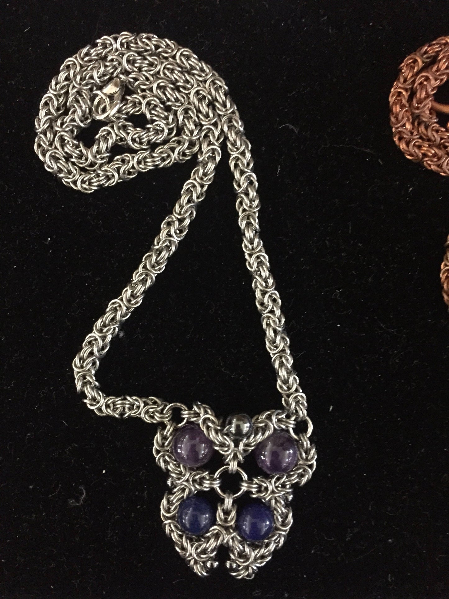 Chainmaille gemstone and Byzantine butterfly necklace