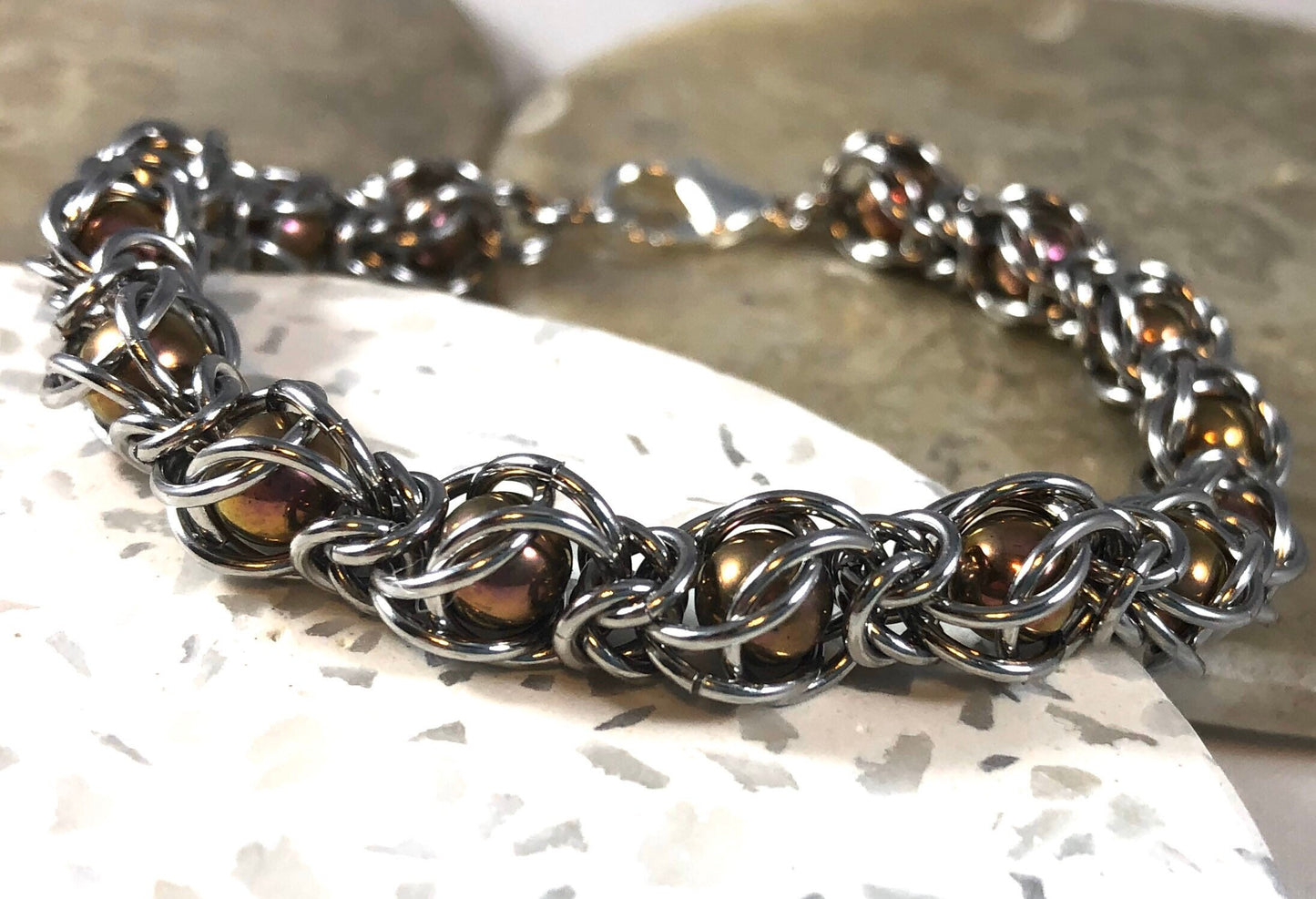 Chainmaille caged titanium ball bearing bracelet