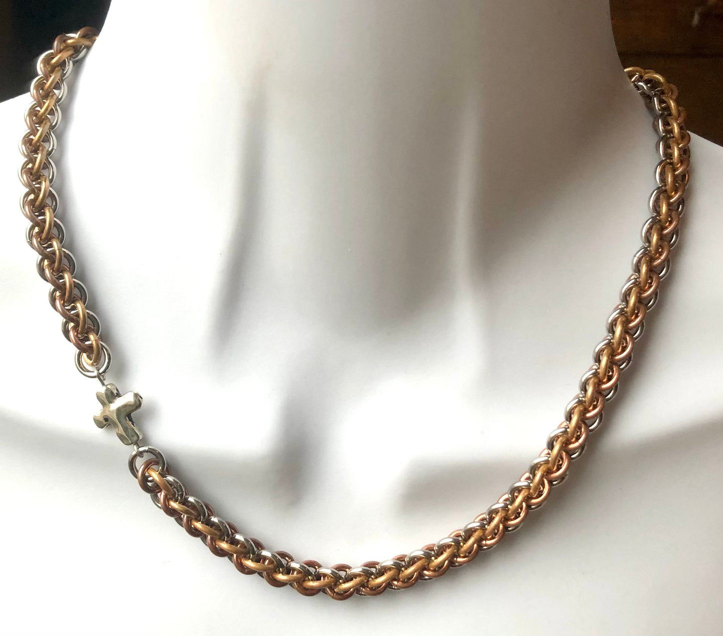 Tri-metal Chainmaille Jens Pind Linkage JPL necklace