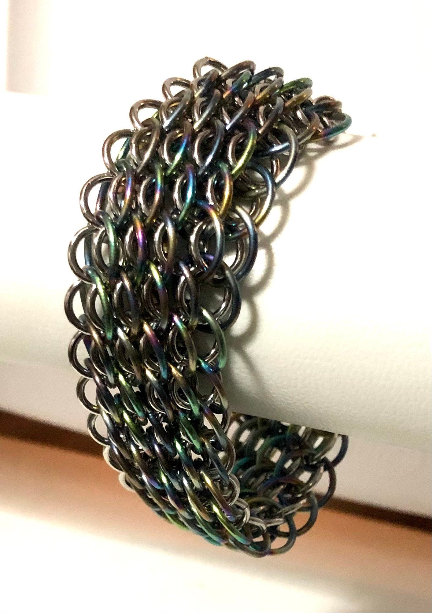 Chainmaille Titanium and Stainless Steel Bias Dragonscale Bracelet