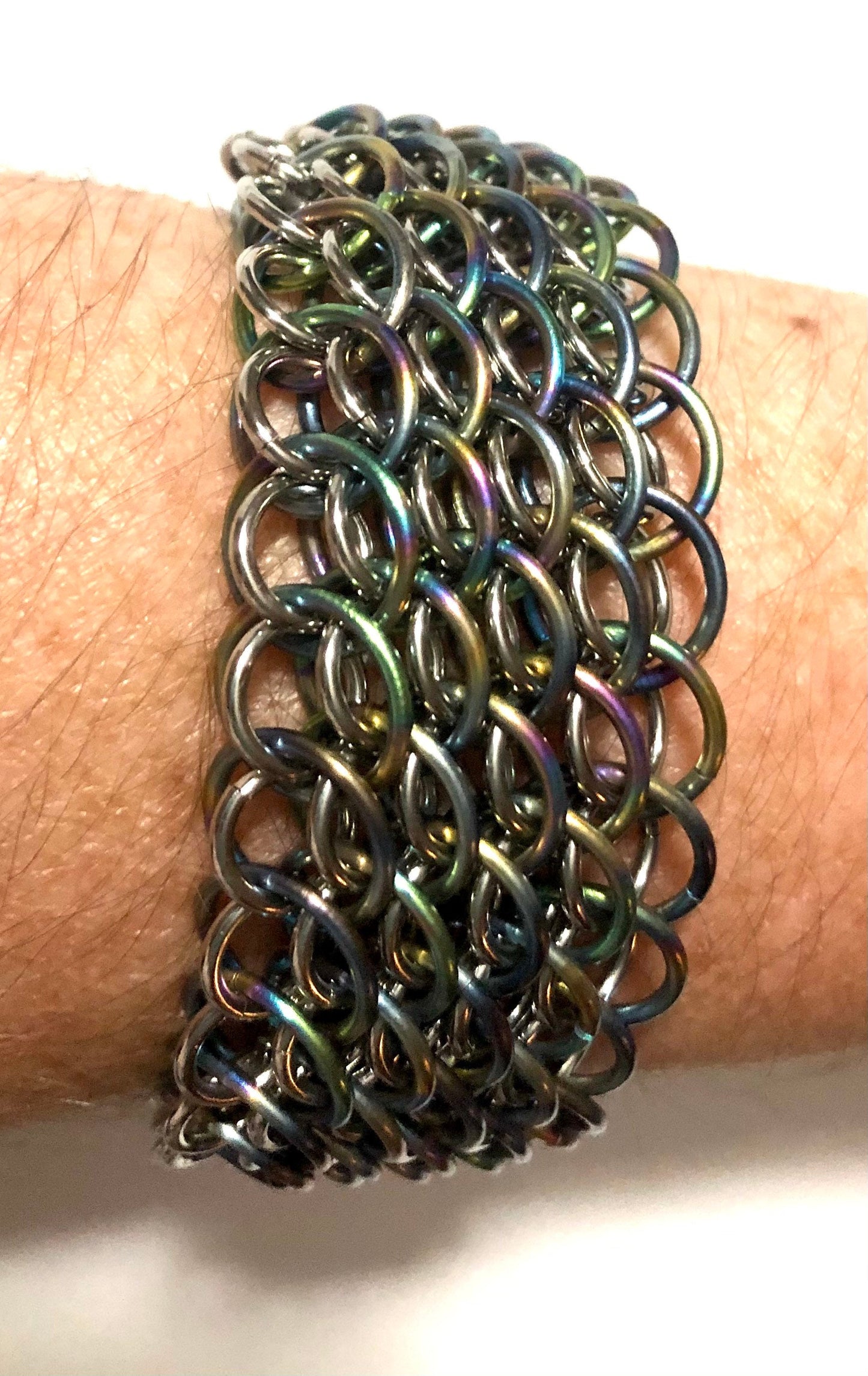 Chainmaille Titanium and Stainless Steel Bias Dragonscale Bracelet