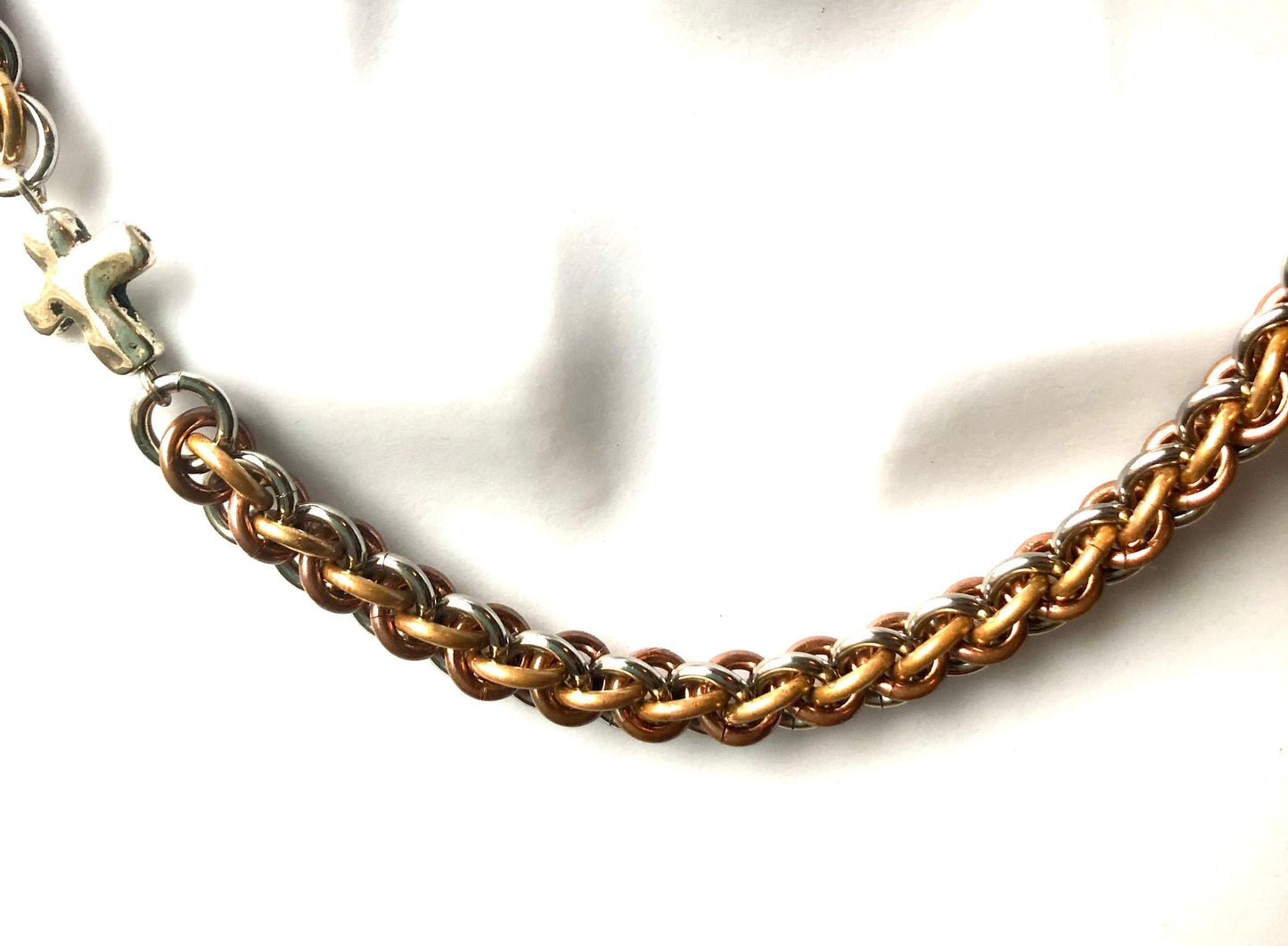 Tri-metal Chainmaille Jens Pind Linkage JPL necklace