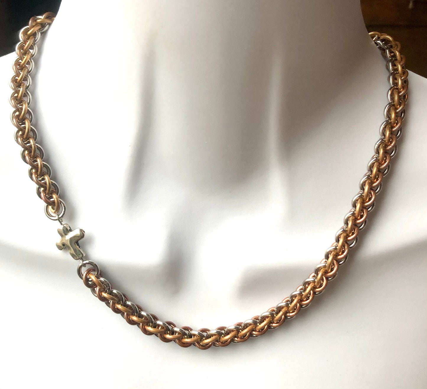 Tri-metal Chainmaille Jens Pind Linkage JPL necklace