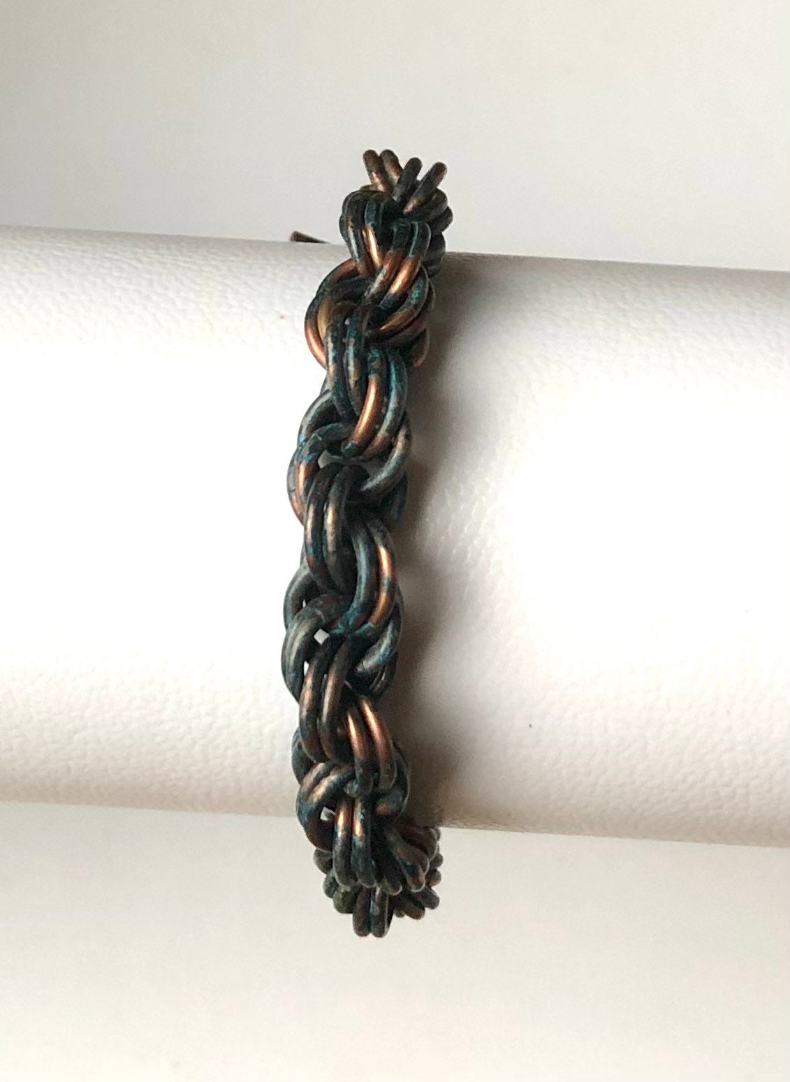 Chainmaille Patinated Copper Double Spiral Bracelet