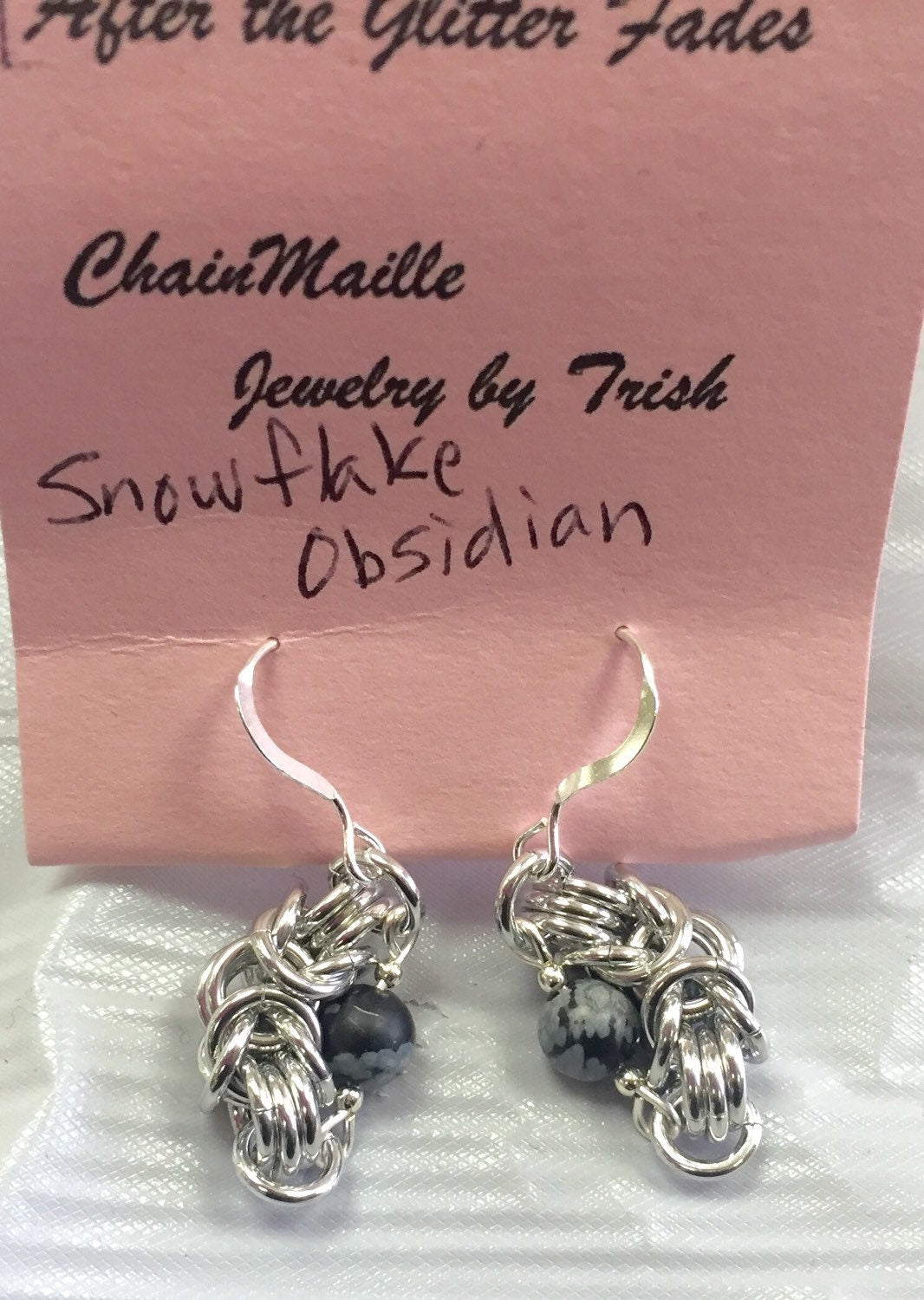 Snowflake Obsidian and byzantine chainmail earrings