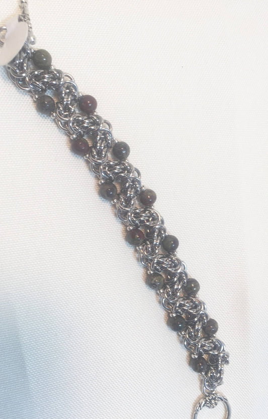 Chainmaille  Byzantine bracelet with dragon's blood jasper
