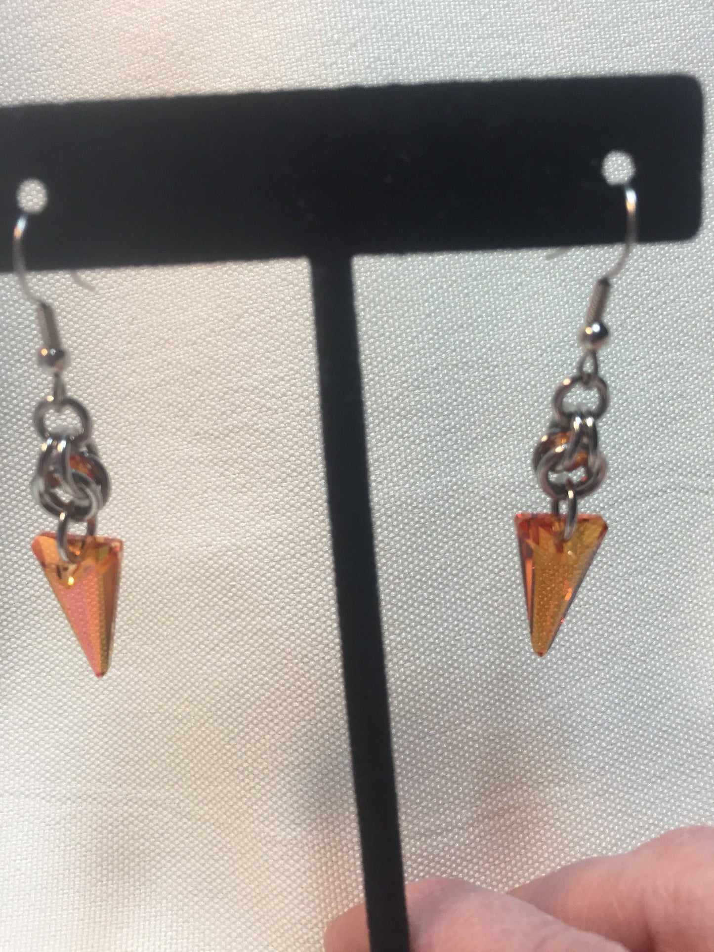 18” Necklace with Astral Pink Swarovski 4mm crystal captured in Stainless steel with Astral Pink Swarovski spike pendant-matching earrings