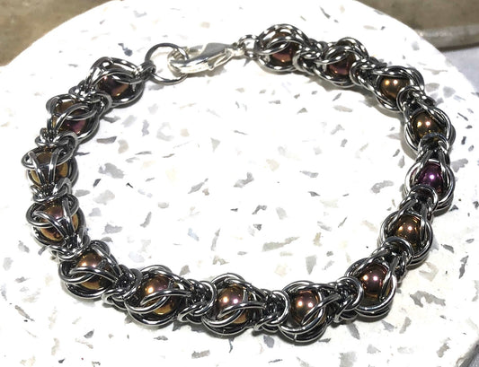 Chainmaille caged titanium ball bearing bracelet