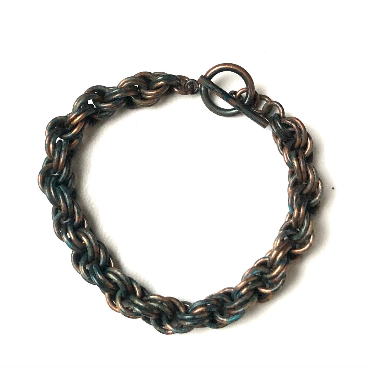 Chainmaille Patinated Copper Double Spiral Bracelet