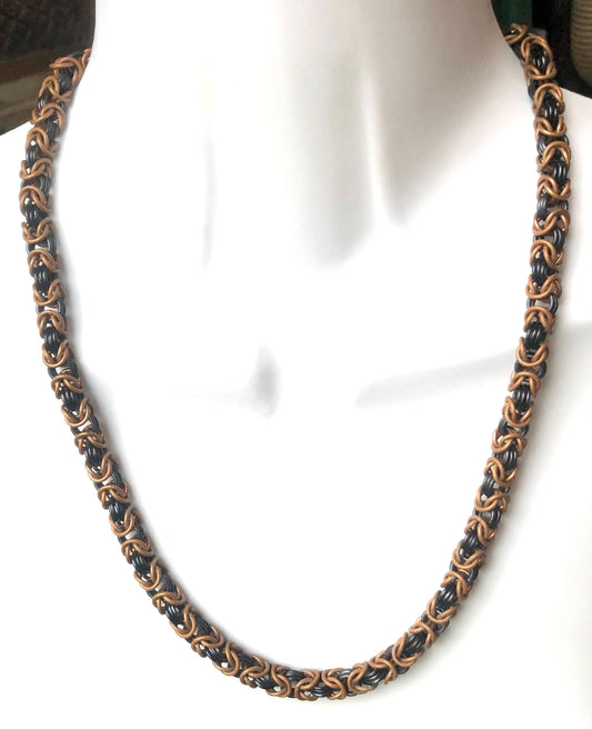Chainmaille copper and anodized aluminum Byzantine necklace
