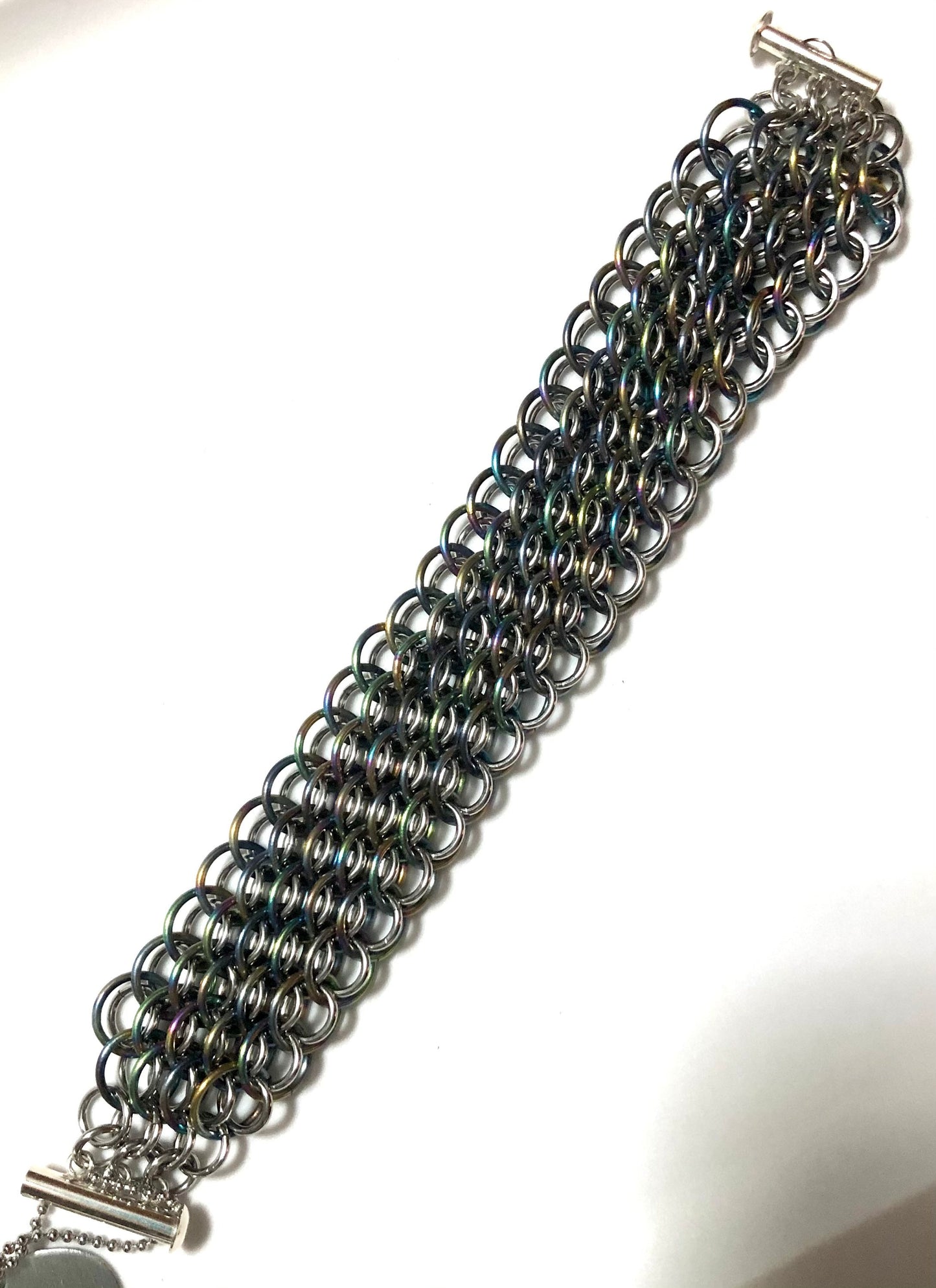 Chainmaille Titanium and Stainless Steel Bias Dragonscale Bracelet
