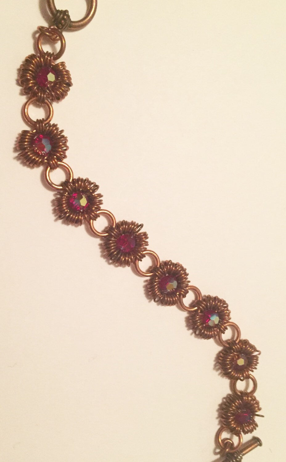 Copper chainmaille bracelet with Swarovski crystal beads